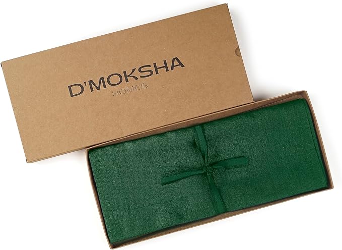 D'Moksha Homes Linen Table Runner 60 Inches - 100% Pure Linen Forest Green Table Runner 14 x 60 Inch for Coffee Tables, Dresser, St Patricks Day, Easter - Machine Washable