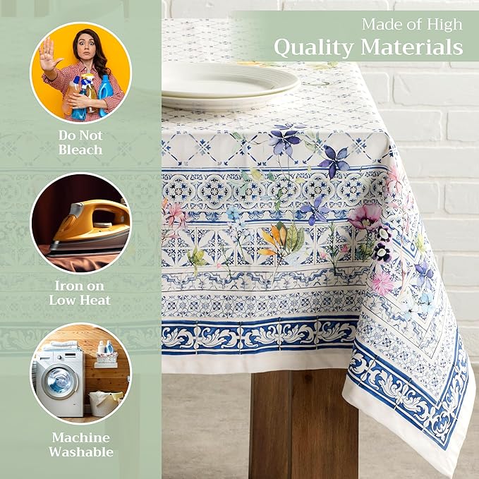 Maison d' Hermine Table Cloth Rectangle Table 100% Cotton 70 x 140 Inches Tablecloth Reusable Decorative for Dining Room Farmhouse Home Valentines Day Decorations Spring Summer - Faience