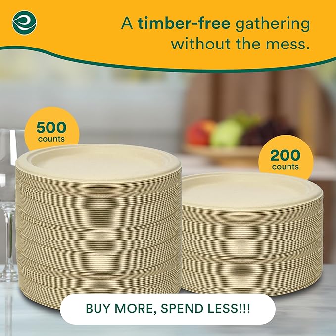ECO SOUL 6 Inch Compostable Disposable Paper Plates [200 Pack] Food Safe 100% Virgin Bagasse Pulp Heavy Duty Biodegradable Microwave Safe Small Round Dessert Plate for Party, Picnic & BBQ (Brown)