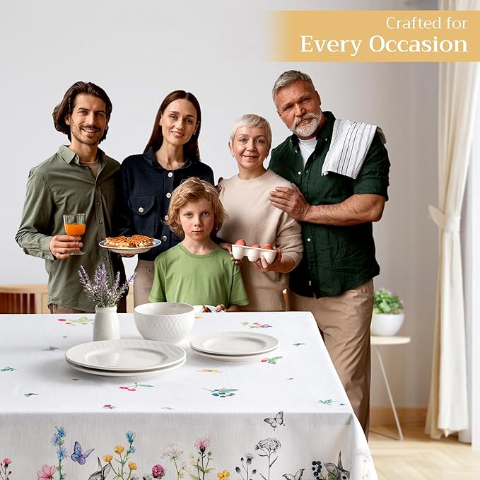 Maison d' Hermine Table Cloth Rectangle Table 100% Cotton 60 x 120 Inches Tablecloth Reusable Decorative for Dining Room Farmhouse Home Valentines Day Decorations Spring Summer - Printemps