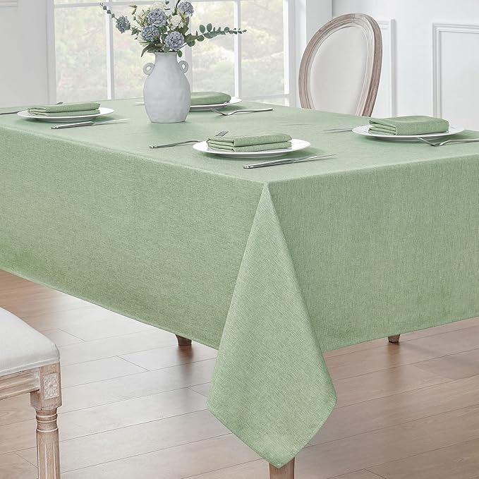 Rectangle Tablecloth Linen Textured Waterproof & Stain Resistant Table Cloth Wrinkle Free Decorative Fabric Farmhouse Table Cover for Dining/Party/Buffet/Wedding, 60 x 144 Inch, Sage Green