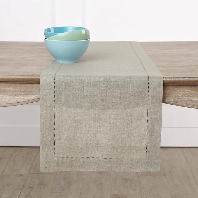 Solino Home Linen Natural Table Runner 36 Inches - Classic Hemstitch, 100% Pure Linen Coffee Table Runner 14 x 36 Inch Ideal for Dresser Tables - Spring, Easter