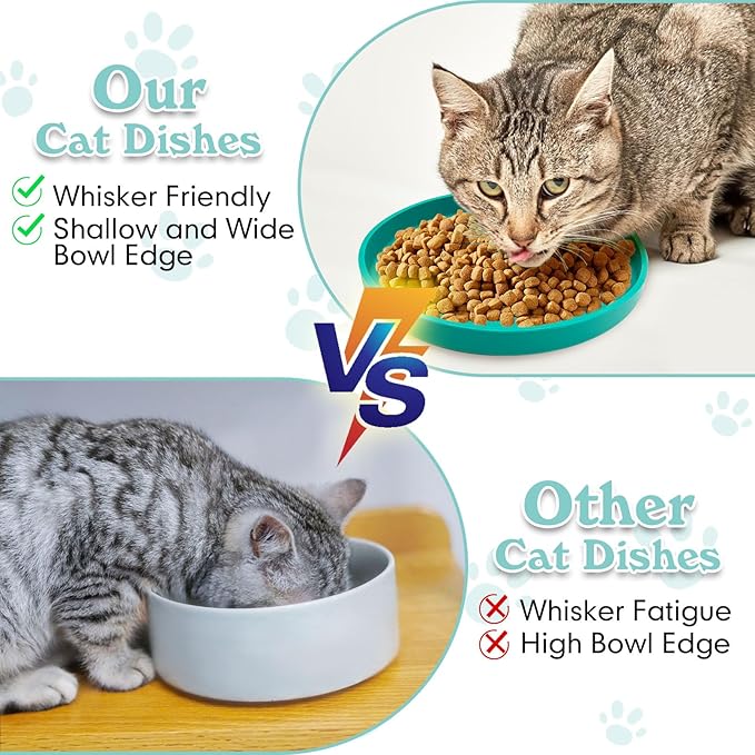 Silicone Dog Bowl Shallow Cat Food Bowls 7" Wide Puppy Plates Whisker Fatigue Pet Feeding Dishes Set of 2 for Dry Food and Wet Food Indoor (Round Yellow)
