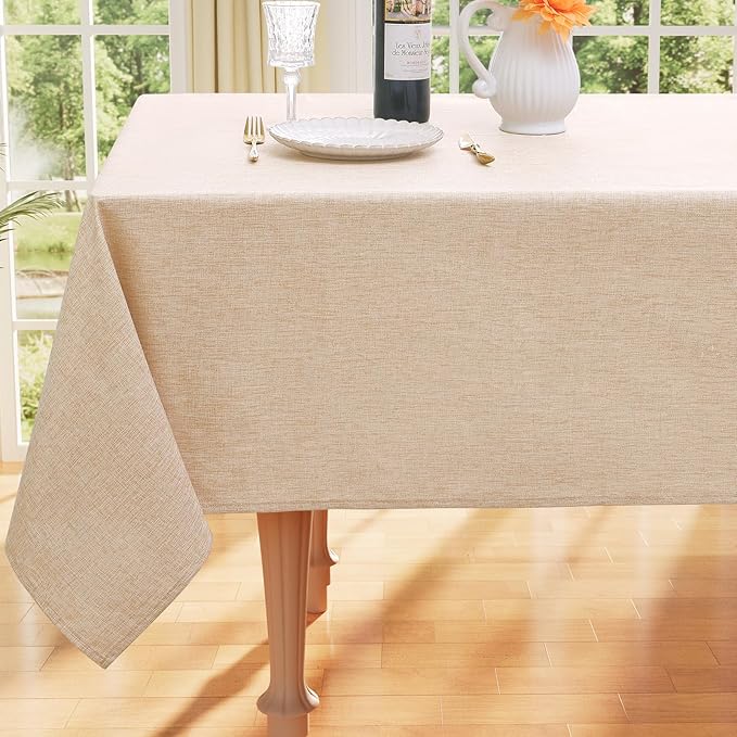 Smiry Rectangle Faux Champagne Table Cloth, Waterproof Burlap Fabric Tablecloth, Washable Decorative Farmhouse Table Covers for Kitchen, Dining, Parties, 52x70, Champagne