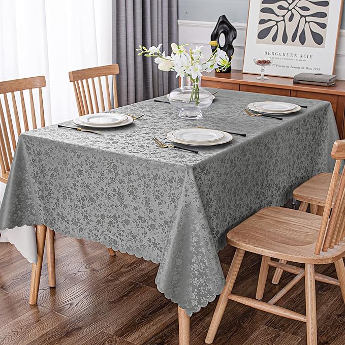 Smiry Rectangle Table Cloth, Waterproof Heavy Duty Vinyl Tablecloths, Wipeable Washable Table Cover for Kitchen and Dining Room (Grey, 54" X 108")