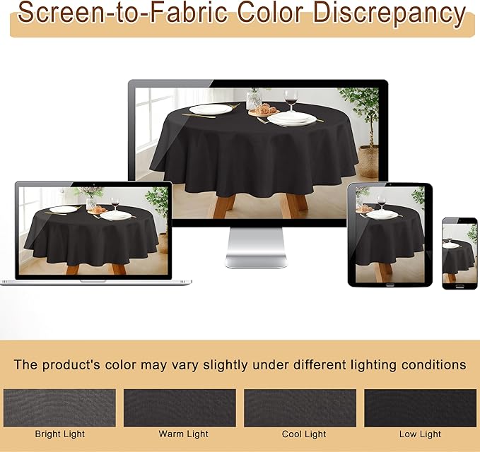 JIUZHEN Faux Linen Round Tablecloths 102 inch, Decorative Wrinkle Free Texture Rustic Circle Table Cloth Cover for Kitchen, Dining, Party, Wedding, Outdoor Use (102 Inch Round,Black)