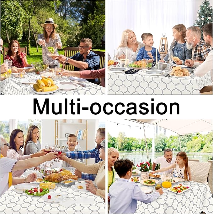 Smiry Rectangle Tablecloth, Waterproof Vinyl Tablecloths with Flannel Backing for Rectangle Tables, Wipeable Spillproof Plastic Tablecloth for Dining, Camping, Indoor and Outdoor (60"x84", Beige)