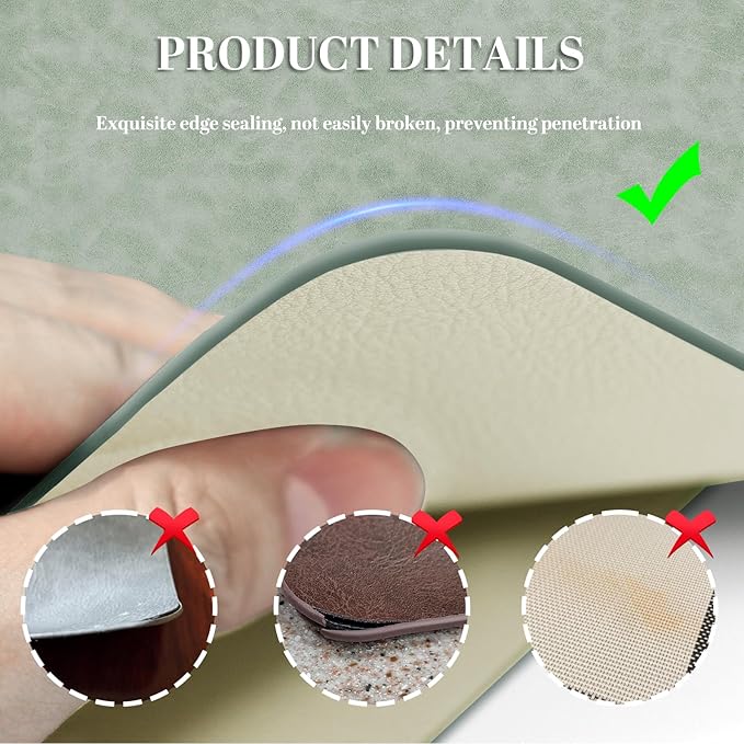 Faux Leather Placemats, Set of 4, 12''×17' Textures on Both Sides, Heat-Resistant, Waterproof and Oil-Proof, Reversible Place Mats for Kitchen, Dining Table, Outdoor - Green&White