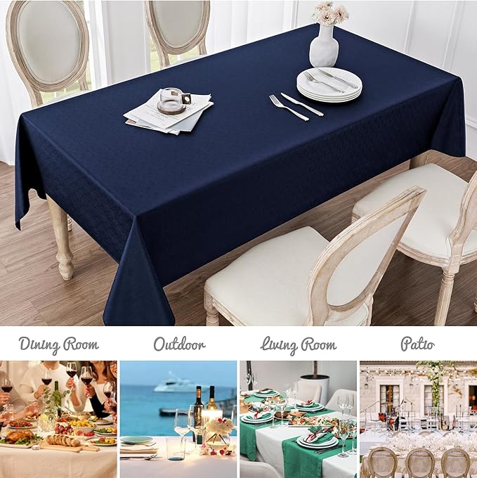 2 Pack Rectangle Tablecloth, 60x104 inch, Water Resistant Wrinkle Free Linen Textured Table Cloth Washable, Decorative Fabric Table Cover for Dining, Party and Camping, Navy Blue