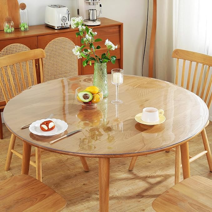 Warmstar 43" Round Clear Table Protector, 2mm Thick, Clear PVC Tablecloth, Dustproof, for Dining Table