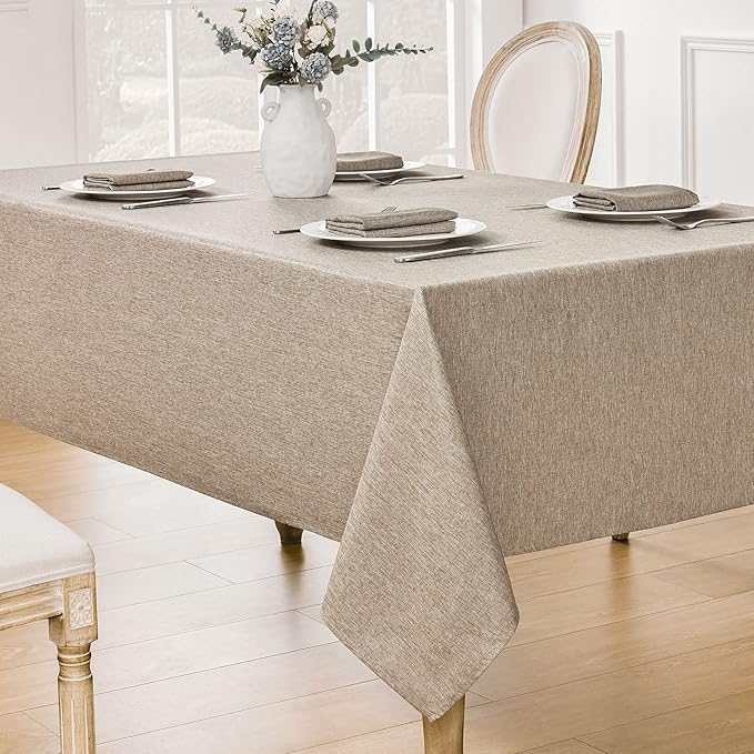 Rectangle Tablecloth Linen Textured Waterproof & Stain Resistant Table Cloth Wrinkle Free Decorative Fabric Farmhouse Table Cover for Dining/Party/Buffet/Wedding, 60 x 84 Inch, Mocha