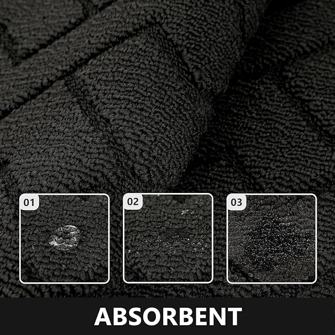 hicorfe Kitchen Runner Rug and Mats Sets,2 Pieces Super Absorbent Polypropylene Non-Slip Rug,Soft Comfort Floor Mat,Washable for Kitchen,Hallway,Office,Sink,Laundry(20" x 32"+20" x 59",Black)
