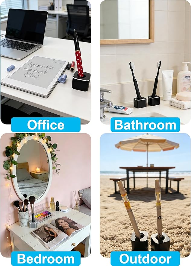 Aluminum Single Hole Pen Stand - Durable Fountain Pen Holder for Desk Display, Non - Slip Base, Minimalist Office/Home Organizer(Black+Red,2P)