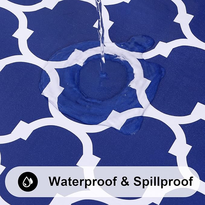 Smiry Round Plastic Table Cloth, Waterproof Vinyl Tablecloth with Flannel Backing for Round Tables, Wipeable Spillproof Tablecloths for Dining, Camping, Indoor and Outdoor (60" Round, Navy)