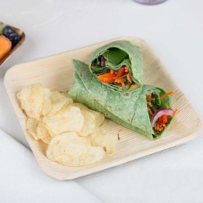 Raj Palm Leaf Plates Bulk [50-Pack] 6" Square Plates(6 CASES - 300 PACK) like Bamboo plates Disposable, Strong, Decorative Compostable Tableware for weddings, Lunch, Dinner, Birthday,Outdoor