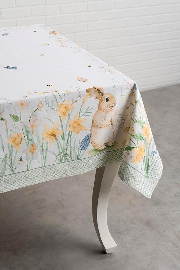 Maison d' Hermine Table Cloth Square Table 100% Cotton 54 x 54 Inches Tablecloth Reusable Decorative for Dining Room Farmhouse Home Valentines Day Decorations Spring Summer - Easter Dew