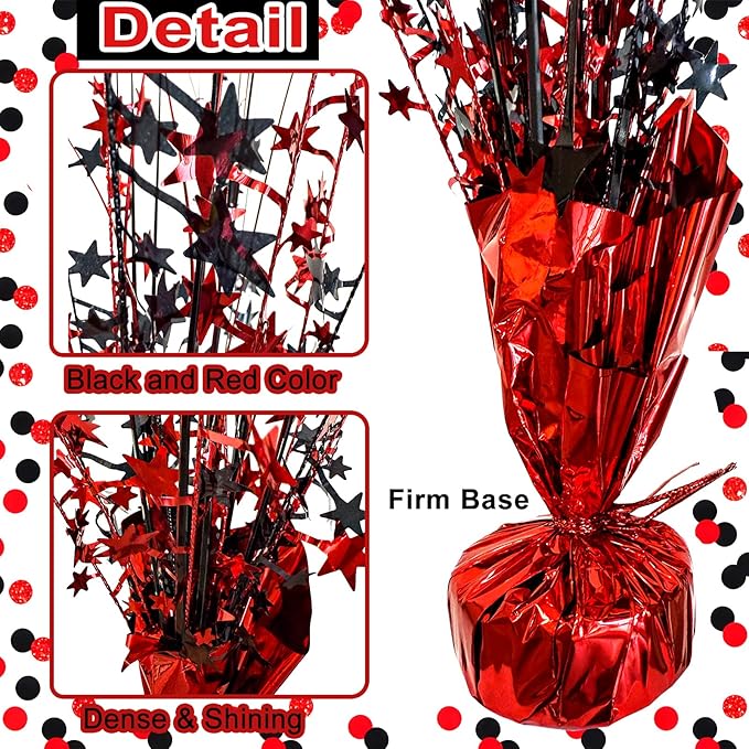 6 Pack 2026 Graduation Table Centerpiece Party Decoration Metallic Foil Spray Centerpiece Glitter Decor Star Tabletop for Graduation New Year NYE Birthday Casino Party Favor, Red and Black