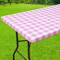 Smiry Rectangle Picnic Table Cloth, Elastic Waterproof Fitted Vinyl Tablecloths, Flannel Backed Buffalo Plaid Table Covers for Dining, Camping, Valentines (White and Pink, 30" x 60")