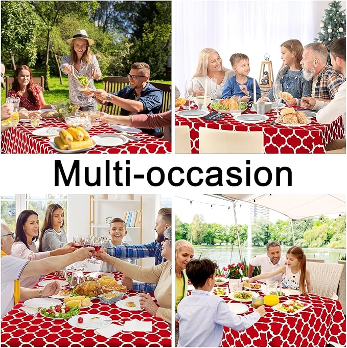 Smiry Rectangle Table Cloth, Waterproof Vinyl Tablecloth with Flannel Backing for Rectangle Tables, Wipeable Spillproof Plastic Tablecloths for Dining, Camping, Indoor and Outdoor (60"x120", Red)