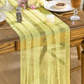 Artoid Mode Pearl Yellow Gauze Table Runner 120 Inch, Seasonal Sheer Dining Holiday Wedding Birthday Baby Shower Table Decor for Home Party
