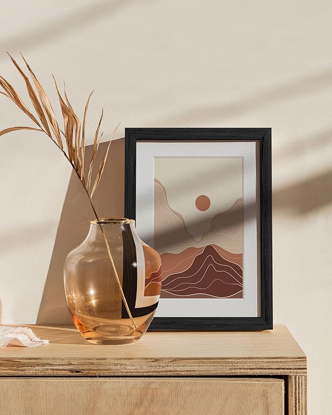 HAUS AND HUES 6x8 Picture Frame with Real Glass Matted to 4x6 - Black Oak 6x8 Picture Frame With Mat - Includes American Oak, Easel Back, Vertical Hang - Ideal for Home, Room, Office (6x8 in, Black)