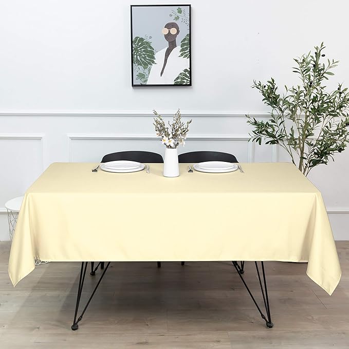 sancua Rectangle Tablecloth - 60 x 84 Inch - Stain and Wrinkle Resistant Washable Polyester Table Cloth, Decorative Fabric Table Cover for Dining Tables, Buffet Parties and Camping, Beige