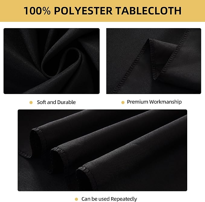 6-Pack 60x84 inch Black Table Cloths, Solid Stain and Wrinkle Resistant Oblong Tablecloth, Premium Plain Weave Polyester Fabric Rectangle Table Linen Covers for Hotel, Banquet