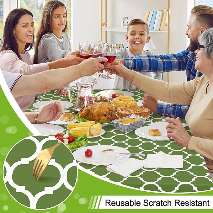 Smiry Rectangle Tablecloth, Waterproof Vinyl Tablecloths with Flannel Backing for Rectangle Tables, Wipeable Spillproof Plastic Tablecloth for Dining, Camping, Indoor and Outdoor (60"x84", Green)