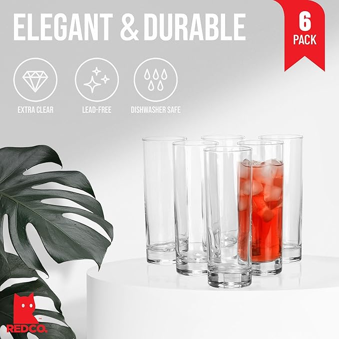 Collins Slim Water Beverage Glasses, 10 Ounce - Set of 6