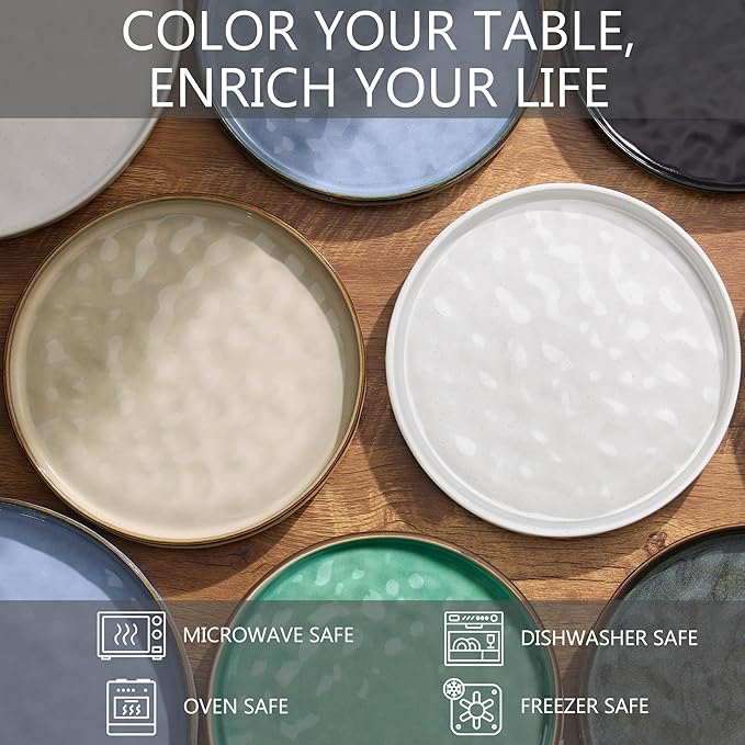 LIANYU Ceramic Dessert Plates Set of 6, 10.2 Inch Kitchen Dinner Plates Set, Porcelain Serving Dishes for Cake, Bread, Salad, Snack and Steak, Microwave, Oven and Dishwasher Safe, Emerald Green