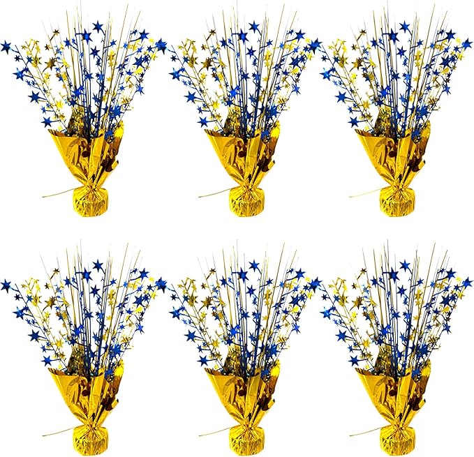 6 Pack 2026 Graduation Table Centerpiece Party Decoration Metallic Foil Spray Centerpiece Glitter Decor Star Tabletop for Graduation New Year Birthday Holiday Party Favor, Blue and Gold