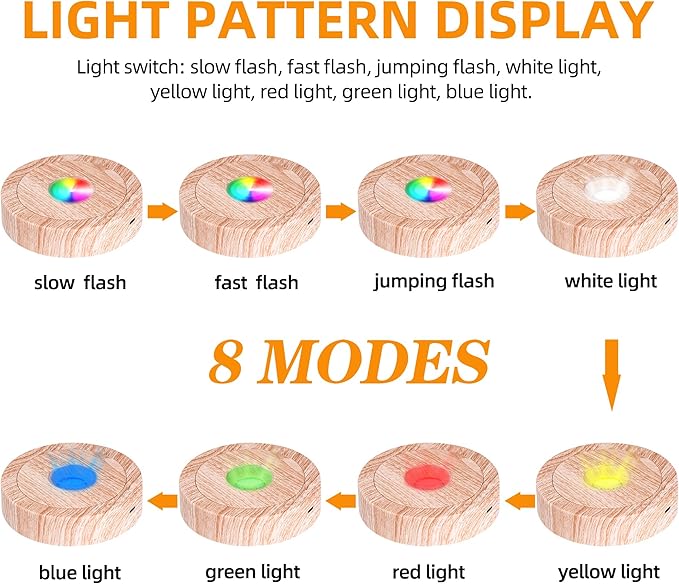 EUSTUMA Rotating LED Display Base Colorful Light Crystal Display Base Stand,Suitable for Glass Crystal Spherical Artwork,Holiday Party Decoration. (Wood)