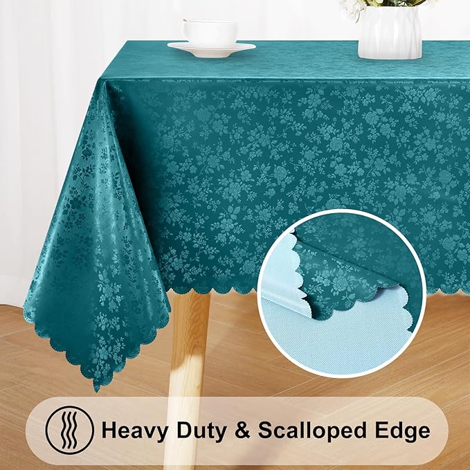Smiry Rectangle Table Cloth, Waterproof Heavy Duty Vinyl Tablecloths, Wipeable Washable Table Cover for Kitchen and Dining Room (Emerald Green, 60" X 102")