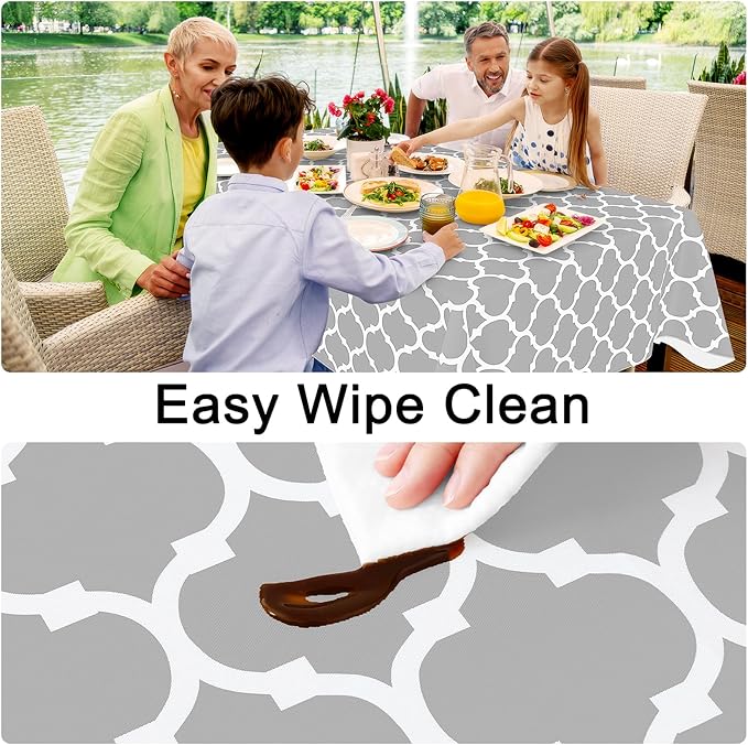 Smiry Rectangle Table Cloth, Waterproof Vinyl Tablecloth with Flannel Backing for Rectangle Tables, Wipeable Spillproof Plastic Tablecloths for Dining, Indoor and Outdoor (60"x120", Light Grey)