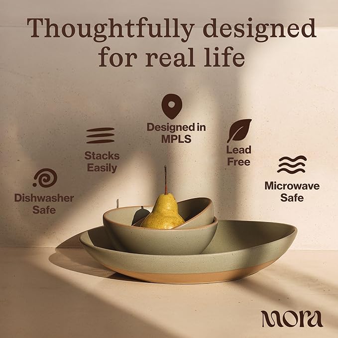 MORA Jumbo and Large Serving Dishes Set of 2, 13 inch and 12 inch Ceramic Pottery Oval Platters - Microwave, Oven and Dishwasher Safe - Thyme & Mushroom