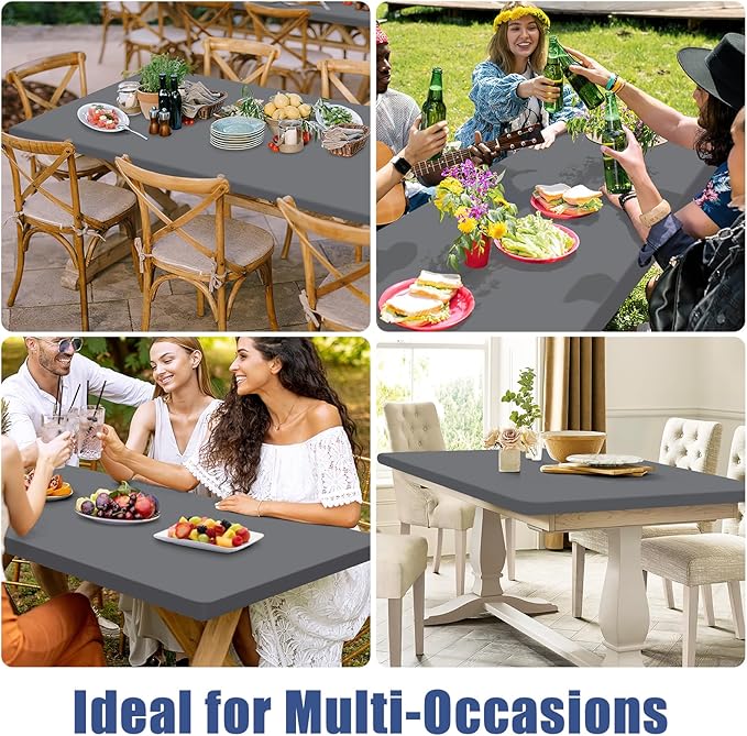 Spandex 4 Foot Rectangle Table Cloth 2 Pack, Elastic Fitted Tablecloths for Picnic, Stretch Washable Patio Table Cover for Outdoor, Camping, Banquet and Parties (Grey, 24"x48")
