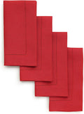 Solino Home Red Linen Napkins Set of 4-100% Pure Linen Hemstitch Dinner Napkins 20 x 20 Inch for Valentines, Winter - Classic Hemstitch