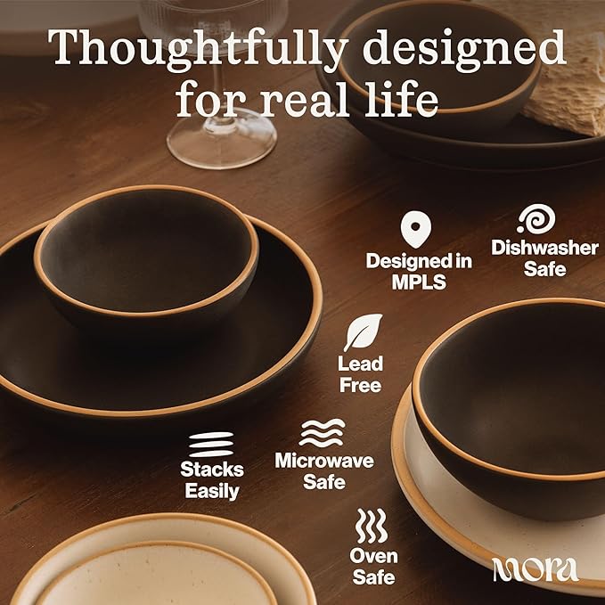 MORA Small Bowls Set of 4, 16oz Ceramic Pottery Dessert Bowls - Microwave, Oven and Dishwasher Safe - Mushroom