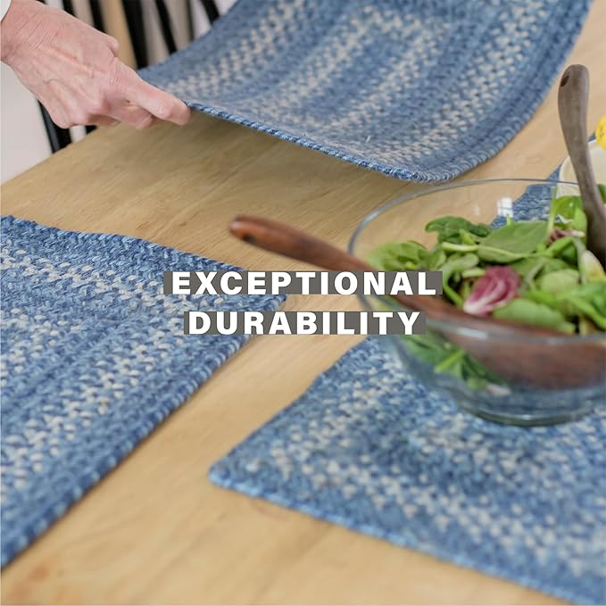 Homespice Denim Jute Woven Placemats, Country Coastal Decor, Set of 4, Blue 13x19 Rectangle Table Mats - Vibrant Colors, Durable, Easy to Clean and Protects Furniture