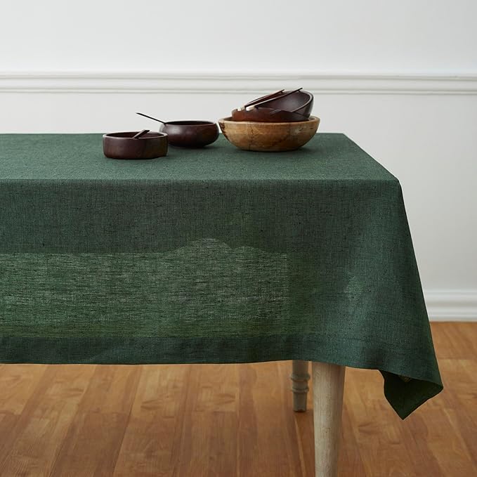 Solino Home Linen Cloth Tablecloth 52 x 52 Inch - 100% Pure Linen Forest Green Square Tablecloth - Athena, Machine Washable Table Throw for Winter, Easter, St Patricks Day