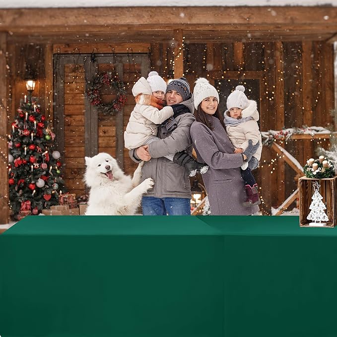 HolidayIdeas Fitted Green Table Covers - 96 x 30 Inch - 2 Pack Rectangle Tablecloths for 8 Foot Folding Tables, Polyester Fabric Table Cloth for Craft Show, Trade Show, Graduation Party