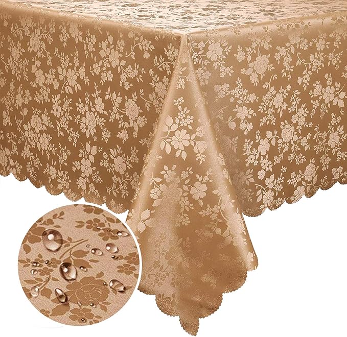 Smiry Rectangle Table Cloth, Waterproof Heavy Duty Vinyl Tablecloths, Wipeable Washable Table Cover for Kitchen and Dining Room (Brown, 60" X 84")