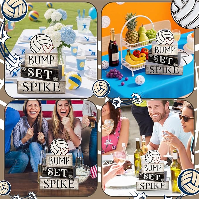4 Pcs Volleyball Table Decorations Volleyballs Tiered Tray Decor Wooden Sign Centerpiece Farmhouse Decorative Faux Book Stack Block for Room Shelf Coffee Table Fireplace Mantel Shelf