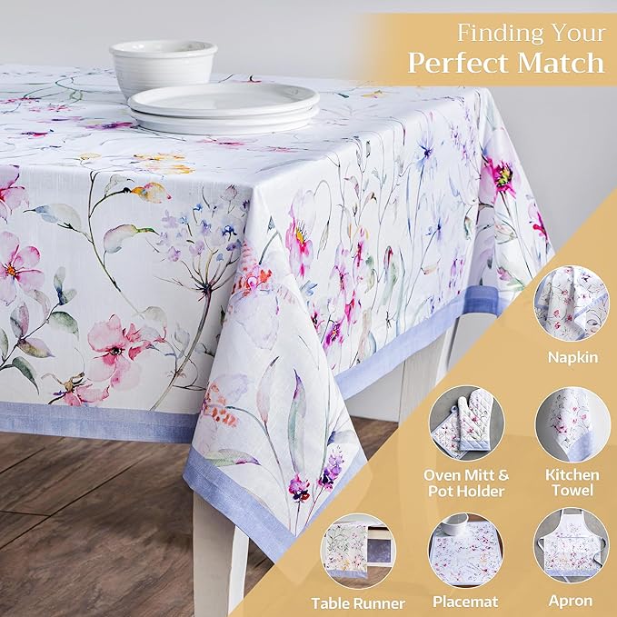 Maison d' Hermine Table Cloth Square Table 100% Cotton 60 x 60 Inches Tablecloth Reusable Decorative for Dining Room Farmhouse Home Valentines Day Decorations Spring Summer - Summer Floral