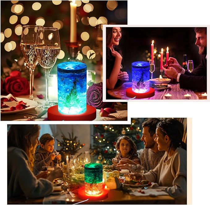 2 Pcs Light LED Base Wood LED Display Base for Glass Art Valentine Decor Crystal Acrylic Resin, 16 Colored USB Light with Remote Wooden Round Lamp Stand for 3D Crystal Ball Room Home Decor(Red)