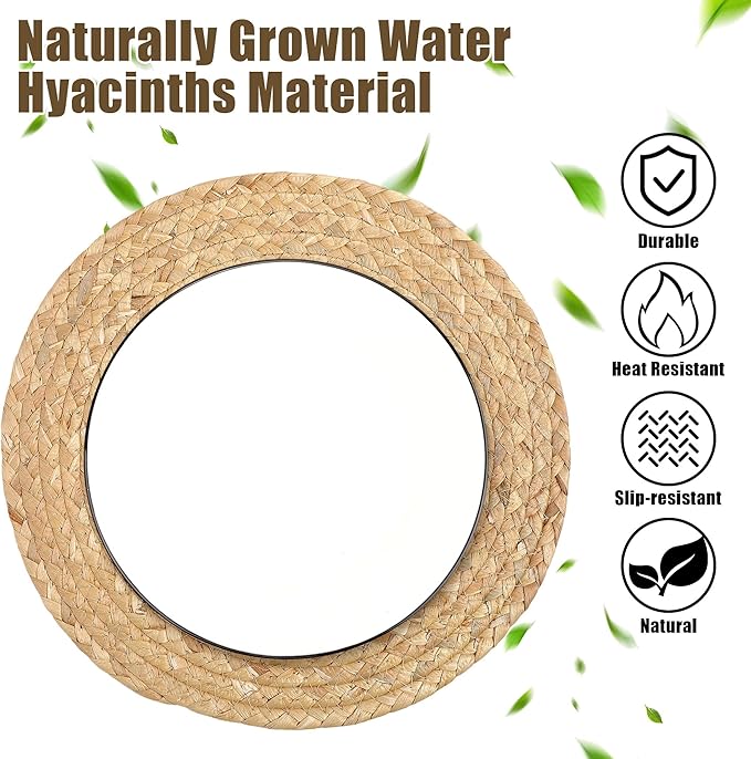 Kochorie Set of 24 Round Woven Placemats 12-Inch Natural Water Hyacinth Plant Placemats Hand-Woven Boho Rattan Placemat Wicker Weave Table Mats for Home Dinner Plates Holiday Supplies