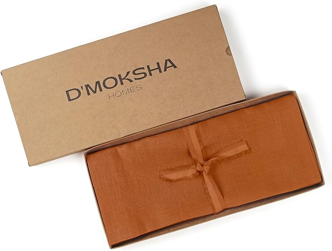 D'Moksha Homes Linen Rust Table Runner 72 Inches Long - 100% Pure Linen 14 x 72 Inch Table Runner for Dining, Spring, Easter - Machine Washable