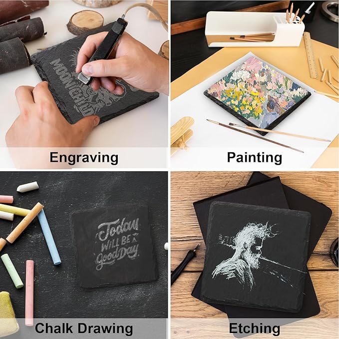 Slate Coasters Set of 36,4-Inch Black Square Stone Drink Coasters with Scratch-Resistant Backing,Durable Tabletop Protection for Home Office Kitchen,Ideal Housewarming Wedding Gifts