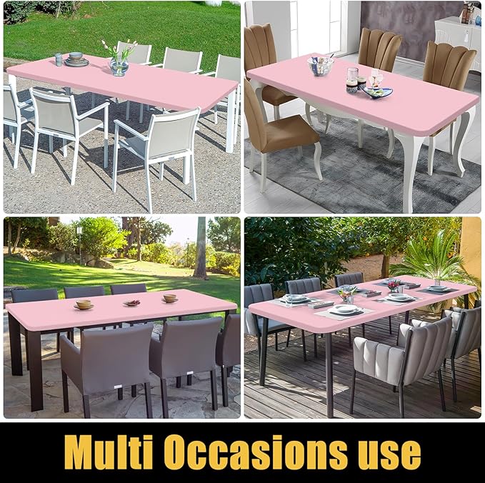 Smiry Rectangle Picnic Table Cloth, Waterproof Elastic Fitted Tablecloths for 4 Foot Tables, Washable Polyester Table Cover for Camping, Valentine's Day and Outdoor (Pink, 30"x48")