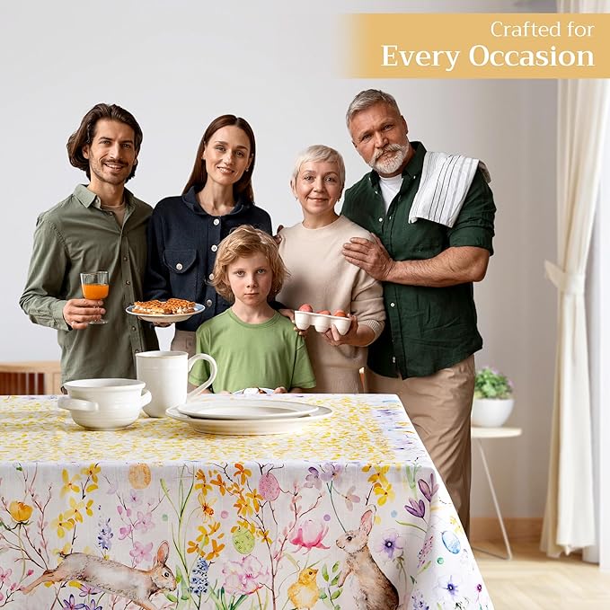 Maison d' Hermine Table Cloth Rectangle Table 100% Cotton 70 x 90 Inches Tablecloth Reusable Decorative for Dining Room Farmhouse Home Valentines Day Decorations Spring Summer - Easter Zest